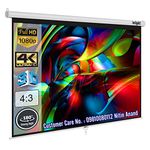 Inlight Manual Wall Autolock Pull Down Projector Screen, 8 Feet x 6 Feet, 120" Diagonal 4:3 Format, Supports Full HD 1080P 3D & 4K Technology(White)