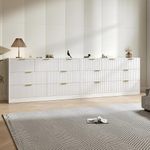 NOVAMAISON White Dresser Set of 2, Long Dresser for Bedroom Wooden with 14 Drawers, Fluted Modern Bedroom Furniture Set, TV Stand Dressers & Chests of Drawers for Closet (15.7"D x 110.2"W x 31.8"H)
