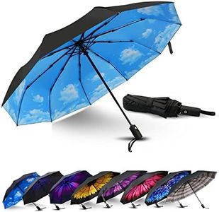 LLanxiry Umbrella Windproof Travel Umbrellas for Rain Black Folding Umbrellas 10 RIBS Automatic Strong Portable Wind Resistant Backpack Umbrella for Men and Women (High clouds)