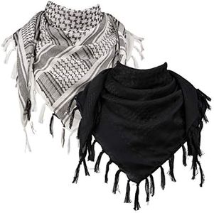 FREE SOLDIER Scarf Military Shemagh Tactical Desert Keffiyeh Head Neck Scarf Arab Wrap with Tassel for Men Women (2 Pack of White & Black)