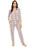 LOTIK Women's Cotton Pink Checkered Printed Front-Open Full Sleeve Night Pajama Set 550-Xl