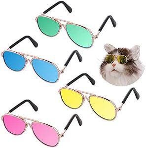 Molain Cat Sunglasses- Pet Puppy UV Protection Sunglasses Dolls Sun Glasses, Small Dog Cosplay Photo Props Cute Sunglasses (4Pcs Sunglasses)