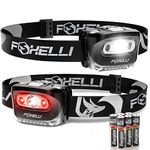 Foxelli LED Head Torch - for Adults & Kids, Running, Camping, Hiking Headtorch Battery Powered with White & Red Light, Lightweight Waterproof Headlamp with Comfortable Headband, Batteries Included