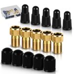 flintronic Brass Presta Valve Adapter, 5PCS Bike Pump Adapter-(Pack of 5 + 10 Caps), Valve Adapter for Bike Convert Presta to Schrader, Inflate Tire Using Standard Pump+Air Compressor, for all Bikes