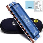 East top Harmonica G, Blues Harmonica Key of G 10 Hole 20 Tone Blues Mouth Organ Diatonic Harmonica Adult Blues Harp Musical Instrument for Professional Player, Beginner, Kids (Blue)