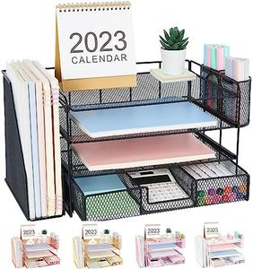 OPNICE Desk Organizers and Accessories, Desk Accessories & Workspace Organizers for Office Supplies, File Organizer Desk Drawer Organizer with 2 Pen Holders, 4 Tier Paper Organizer for Desk(Black)