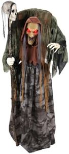 Haunted Hill Farm 5.6-Ft. Hunchback Witch w/Skull-Topped Staff Animatronic