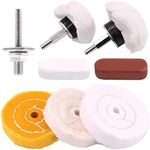 Mardatt 8 Pcs 3'' Buffing Polishing Wheels Set Including Yellow (36 Ply)/White(50 Ply)/ Flannel(30 Ply)/Mushroom Shaped Wheel with 3/8" Arbor Hole, Polish Compound and 1/4’’ Mandrel for Drill