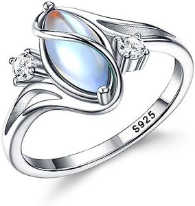 BESTEEL 925 Sterling Silver Moonstone Ring for Women 18K White Gold Plated Rainbow Moon Stone Rings Victorian Style 7