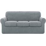 subrtex High Stretch Sofa Covers with 3 Separate Cushions Elastic Slipcover for 3-Seater Couch Washable Furniture Protectors (Light Gray, 3 Seaters)