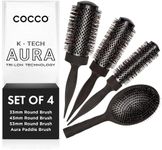 COCCO Aura Brush Set, Ceramic Paddle & Round Hairbrushes for Women, Blow-Drying & Frizz Control, Tourmaline Bristles, Ergonomic Grip, Full Styling Set (Black)