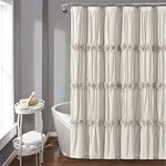 Lush Decor, Neutral Darla Shower Curtain-Ruched Floral Vintage Chic, Farmhouse Style Design, 72 x 72