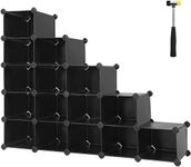 SONGMICS Shoe Rack, Space Saving 15-Cube Plastic Shoe Storage Organizer Units, Modular Cabinet, Ideal for Entryway Hallway Bathroom Living Room 36.6ââ‚¬ÂL x 14.6ââ‚¬ÂW x 28.7ââ‚¬ÂH Black