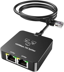 Ethernet Splitter 1 to 2 Out with Cat 6 Ethernet Cable, 1000Mbps High Speed, RJ45 Splitter, Gigabit Internet Splitter Connector for Cat 5/5e/6/7/8 Cable
