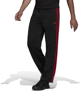 Adidas Men's Essentials Warm-Up Open Hem 3-Stripes Tracksuit Bottoms, Black/Scarlet, XX-Large/31 Inseam