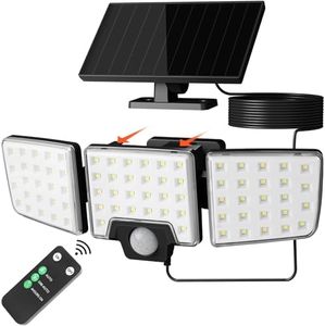 Lepro Solar Security Lights Outdoor Motion Sensor, 2 in 1 Separated and Integrated Remote Control IP65 Waterproof Solar Lights with 3 Light Modes, 3 Heads Solar Floodlight for Garden Yard (1)