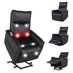 Electric Massage Chair, Motor Riser Recliner Lift Chair with Heat & 8 Point Vibration Massage Sofa, Ergonomic Lounge Leather Chair with Remote Side Pocket - Black