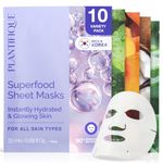 PLANTIFIQUE Korean Face Mask Variety Pack, 10-Pack with Hyaluronic Acid - Aloe Vera, Peach, Coconut, Centella, Collagen & Coenzyme Q10 - Hydrating, Calming & Firming - Masque Visage