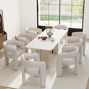 RIVOVA Modern Barrel Dining Chairs Set of 8, PU Leather Upholstered Accent Side Chair with Arms Comfy Makeup Vanity Chairs, Dining Living Room Kitchen Chairs, Grey