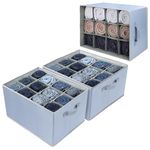 KOAWSFEID Wardrobe Clothes Storage Organiser Boxes | 12 Grids Foldable Closet Shelf Drawer Dividers | Stackable Clothing Organizer Baskets for Jeans, Trouser, Pants, Towels, Sweater (Grey, 3 Pack)