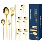 AILEBE Cutlery Set, 30-Piece Elegant Silverware Sets, Gold Cutlery Set for 6, Stainless Steel Flatware Include Knife/Fork/Spoon, Mirror Polished, Dishwasher Safe