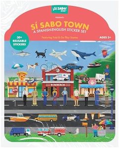 Sí Sabo Town: A Bilingual Reusable Sticker Play Set: Learn Spanish-English Language Skills with 30+ Reusable Stickers and 2 Fold-Out Play & Go Scenes (Si Sabo Sticker Books for Kids)