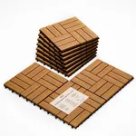Idzo Interlocking Deck Tiles - 10PCS Waterproof Acacia Wood Patio Tiles, Floor Tiles for Balcony, Backyard, Indoor and Outdoor use - Decking Checker Pattern, 12 x 12 x 0.9 Inches, Golden Teak