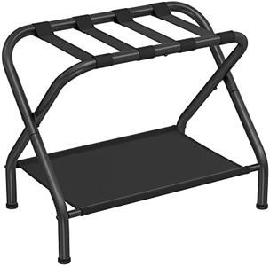 SONGMICS Luggage Rack, Suitcase Stand with Fabric Storage Shelf, for Guest Room, Bedroom, Hotel, Foldable Steel Frame, Holds up to 110 lb, 27.2 x 15 x 20.5 Inches, Black URLR002B01V1