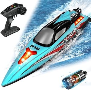 Levhorzn 34+MPH High Speed Brushless RC Boat - Large 19” Remote Control Boat with 2 Batteries, Auto Capsize Recovery Rc Boats for Adults & Kids, Perfect for Lakes & Rivers (Cyan)