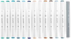 Royal & Langnickel Azure, 13pc Dual-Tip, Alcohol Based Marker Set, Includes - 12 Markers & 1 Blender, Seashore Colors