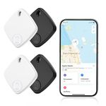 Olycism Key Finder 4 Packs Item Finders GPS Tracker Devices for Key Wallet Suitcase Kids Pets Luggage (iOS only) black white 98 Feet Finding Range IP65 Waterproof Replaceable Battery Gifts