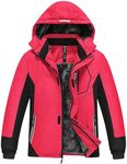 MoFiz Boy's Ski Jacket Windproof Waterproof Thicken Fleece Hooded Warm Winter Snow Snowboarding Coat for Kids DH-Red-Black 8-9 Years
