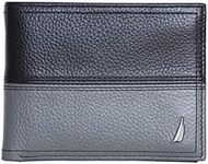 Nautica Mens Classic Leather Bifold Travel, Two Tone - Black/Grey, One Size