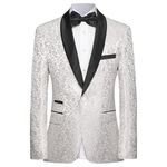 LiveZou Men Floral Blazer Suit Jacket Dinner Party Prom Wedding Stylish Tuxedo, White, XXXL