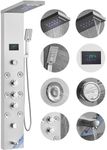 VEVOR Shower Panel, 6 Shower Modes, LED & Screen Hydroelectricity Shower Tower Panel System, Rainfall, Waterfall, 8 Massage Jets, Tub Spout, Handheld Shower, Stainless Steel Wall-Mounted Shower Set