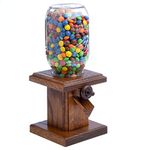 Handcrafted Amish Wooden Candy Dispenser Glass Jar Solid Oak Wood M&M's, Peanuts, Reese's Pieces, Skittles, Jelly Beans, Runts (Sorrel)