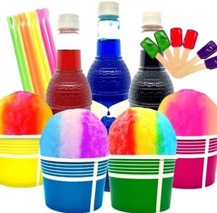 96 Ounce Snow Cone Kit - 140 Piece Multi-Colored Snow Cone Kit - Includes (3) 32 Ounce Bottles of Syrup, 40 (12oz) Cups, 50 Candy Spoons, and 50 Neon Straws