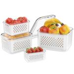 HILETY 4 Pack Fruit Storage Containers for Fridge with Removable Colanders - Food Storage Containers with Lids, BPA-Free Produce Containers Keep Fruits