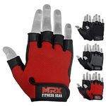 Weightlifting Gloves Leather Palm Grip Half Finger Body Building Gym Glove for Exercise Training Fitness Workout Men Women Lifts Made Spandex Materials, Red, X-Large