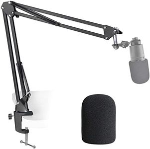 AT2020 Mic Stand with Foam Windscreen - Microphone Boom Arm Stand with Pop Filter Compatible with Audio Technica AT2020 AT2020USB+ AT2035 Condenser Microphone by YOUSHARES