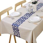 Plenmor Table Cloth Wipeable Tablecloth PVC Plastic Wipe Clean Waterproof Rectangular Table Cover Protector for Kitchen Picnic Outdoor Indoor (Rattan, 137x185 cm)