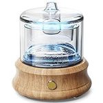 Glass Essential Oil Diffuser Humidifier - [Plastic Free, Glass Reservoir, Natural Wood Base], Ultrasonic Cool Mist Aroma Diffusers with Auto-Off and 7 Color Light for Home Office Bedroom Gift- 80ML