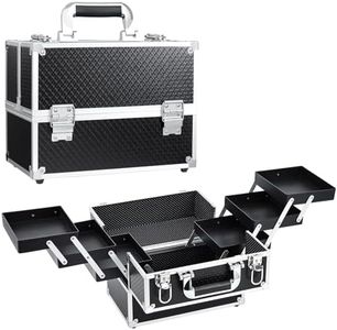 Yueieoun Makeup Train Case 12 Inch Makeup Organizer Case 6 Trays Extra Large Cosmetic Storage Box for Makeup Supplies Nail Tech Sewing Portable Makeup Box Black
