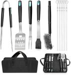 BlueMars 12-Piece BBQ Tool Set with Storage Case – Heavy Duty Stainless Steel Spatula, Fork, Tongs, Basting Brush, Cleaner & Skewers for Outdoor Cooking