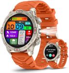 Smartwatch Uomo con Torcia LED, 1.43" AMOLED Orologio Fitness con Pressione Arteriosa/Cardiofrequenzimetro/SpO2, Smart watch con Bussola, Altitudine, Barometro, 100+ Modalità Sport, per iOS Android