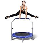 SereneLife 40 Inch Adult Size Portable Folding Highly Elastic Fitness Jumping Sports Exercise Rebounder Mini Trampoline with Adjustable Handrail, Blue