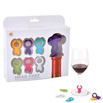 SpiderJuice Cute Creative Head Chef Wine Stopper with Glass Cup Markers Recognizer Party Tools Set (Mix Color, 6 Markers + 1 Stopper)