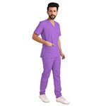 adhyah TrendyUniform Men's Regular Fit Polyester Cotton Scrub Suit for Componder| V-Neck Top and Drawstring Pant |Half Sleeves Hospital Uniform for Doctors, Nurses and Dentist, OT (Purple,M)