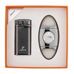 PIPITA Torch Lighter Gift Set, Windproof Cigar Lighter Single Jet Flame Metal Lighters, Adjustable Flame Refillable Butane Gas Torch Lighter and Cigar Cutter,Packing with Nice Gift Box