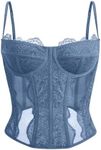 Dealmore Corset Tops For Women Going Out Lace Mesh Date Night Top Spaghetti Strap Party Club Fall Outfits Clothes Fashion 2024 Blue Large